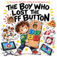 The Boy Who Lost the Off Button: A Funny Read-Aloud Picture Book About Screen Time, Buttons, and What Happens When Nothing Will Turn Off cover