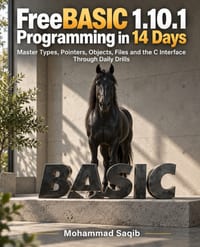 FreeBASIC 1.10.1 Programming in 14 Days: Master Types, Pointers, Objects, Files and the C Interface Through Daily Drills cover