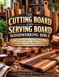 The Cutting Board and Serving Board Woodworking Bible: A Practical Guide to Wood Selection, Grain Layout, Glue-Ups, Shaping, Finishing, Custom Designs cover