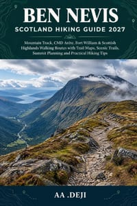Ben Nevis Scotland Hiking Guide 2027: Mountain Track, CMD Arête, Fort William & Scottish Highlands Walking Routes with Trail Maps, Scenic Trails, Summ cover