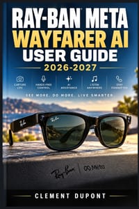 Ray-Ban Meta Wayfarer AI User Guide 2026-2027: Configuration rapide, commandes vocales, capture mains libres, communication mobile, réglages privés, e cover