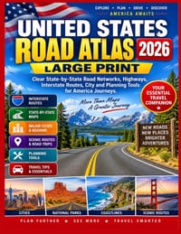 United States Road Atlas 2026 Large Print: Clear State-by-State Road Networks, Highways, Interstate Routes, City and Planning Tools for America Journe cover