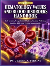Hematology Values and Blood Disorders Handbook: Cell Counts, Coagulation Studies, Anemia Patterns, Bleeding Risk, and Urgent Abnormalities cover