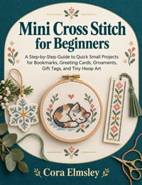 Mini Cross Stitch for Beginners: A Step-by-Step Guide to Quick Small Projects for Bookmarks, Greeting Cards, Ornaments, Gift Tags, and Tiny Hoop Art cover