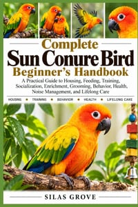 Complete Sun Conure Bird Beginner's Handbook: A Practical Guide to Housing, Feeding, Training, Socialization, Enrichment, Grooming, Behavior, Health, cover