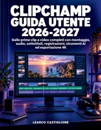 Clipchamp Guida Utente 2026-2027: Dalle prime clip a video completi con montaggio, audio, sottotitoli, registrazioni, strumenti AI ed esportazione 4K cover