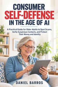 Consumer Self-Defense in the Age of AI: A Practical Guide for Older Adults to Spot Scams, Verify Suspicious Contacts, and Protect Their Money and Iden cover