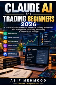 Claude AI for Trading Beginners 2026: A Practical Guide to Market Research, Trading Workflows, Risk Management, Journaling, Back testing & 200+ Claude cover