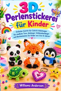 3D-Perlenstickerei für Kinder: Einfache Schritt-für-Schritt-Anleitungen für niedliche Tiere, Anhänger, Schlüsselanhänger und Bastelarbeiten für Kinder cover