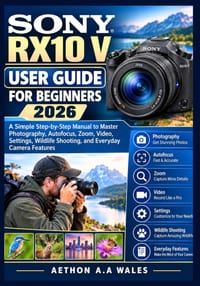 Sony Rx10 V User Guide for Beginners 2026: A Simple Step-by-Step Manual to Master Photography, Autofocus, Zoom, Video, Settings, Wildlife Shooting, an cover