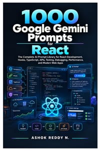 1000 Google Gemini Prompts for React: The Complete AI Prompt Library for React Development, Hooks, TypeScript, APIs, Testing, Debugging, Performance, cover