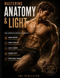 Mastering Anatomy & Light for Artists: The Complete Guide to Male Figure Drawing, Anatomy, Form, Shading, and Realistic Rendering cover