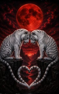 When Two Ivory Hearts Touch Beneath the Blood Moon: A White Tiger Lovers' Blank Journal cover