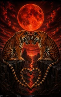 Where Two Ember Hearts Burn Beneath the Blood Moon: A Tiger Lovers' Blank Journal cover