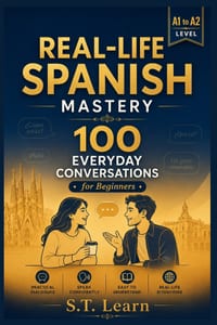 Real-Life Spanish Mastery: 100 Everyday Conversations for Beginners: Learn Spanish Naturally with Authentic Dialogues, Translations & Vocabulary (A1 t cover