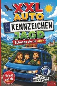 XXL Auto Kennzeichen Jagd: Schnapp sie dir alle! Das große KFZ-Kennzeichen Rätselbuch, 120 Seiten Knobelspaß, das perfekte Reisegeschenk für lange Aut cover