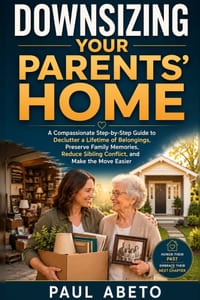 Downsizing Your Parents' Home: A Compassionate Step-by-Step Guide to Declutter a Lifetime of Belongings, Preserve Family Memories, Reduce Sibling Conf cover