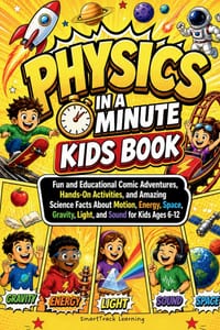 Physics in a Minute Kids Book: Fun and Educational Comic Adventures, Hands-On Activities, and Amazing Science Facts About Motion, Energy, Space, Gravi cover
