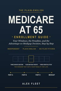 Medicare at 65: The Plain-English Enrollment Guide: Your Windows, the Penalties, and the Advantage-vs-Medigap Decision, Step by Step cover