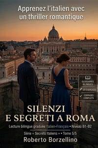 Apprenez l'italien avec un thriller romantique - B1/B2 - Silenzi e segreti a Roma: Un vrai roman + glossaires, 25 exercices avec corrigés et écriture cover