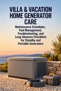 Villa & Vacation Home Generator Care: Maintenance Schedules, Fuel Management, Troubleshooting, and Long-Absence Checklists for Standby and Portable Ge cover