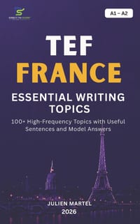 Tef France Essential Writing Topics A1-A2: 100+ High-Frequency Topics with Useful Sentences and Model Answers cover