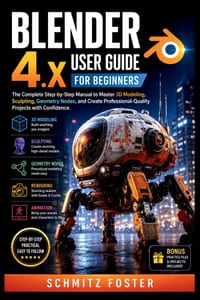BLENDER 4.x USER GUIDE FOR BEGINNERS: The Complete Step-by-Step Manual to Master 3D Modeling, Sculpting, Geometry Nodes, and Create Professional-Quali cover