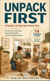 Unpack First: A Flexible 14-Step New-Home Plan to Set Up the Essentials, Clear Box Clutter, and Feel Settled Faster cover