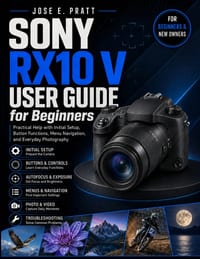 SONY RX10 V User Guide for Beginners: Practical Help with Initial Setup, Button Functions, Menu Navigation, and Everyday Photography cover