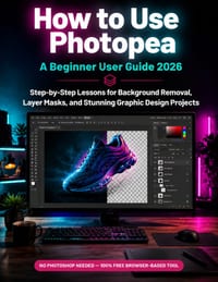 How to Use Photopea: A Beginner User Guide 2026: Step-by-Step Lessons for Background Removal, Layer Masks, and Stunning Graphic Design Projects cover