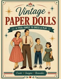 Vintage Paper Dolls: Dress Up a Charming 1950s Family: 40+ Mix & Match Outfits, Accessories, Beautiful Play Scenes & Hours of Creative Fun cover