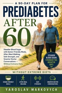 Prediabetes After 60: A 90-Day Plan for Steadier Blood Sugar with Senior-Friendly Meals, After-Meal Walking, Safe Strength, and Smarter Doctor Convers cover