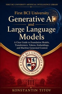 First BCI University Generative AI and Large Language Models: A Clear Guide to Foundation Models, Transformers, Tokens, Embeddings, and Machine-Genera cover