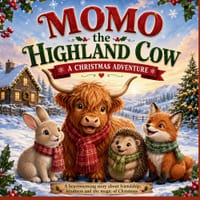 Momo the Highland Cow: A Christmas Adventure: A Heartwarming Picture Book About Friendship, Kindness, and the Magic of Christmas for Kids Ages 3-7 cover