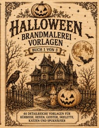 Brandmalerei Vorlagen: Vorlagebuch 1 von 3 Halloween Motive zum Abpausen, Übertragen und Brandmalen auf Holz Pyrographie Vorlagen für Kürbisse, Hexen, cover