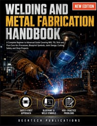 Welding and Metal Fabrication Handbook: A Complete Beginner to Advanced Guide Covering MIG, TIG, Stick and Flux-Core Arc Processes, Blueprint Symbols, cover