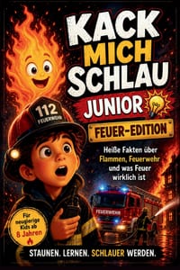 Kack mich schlau Junior - Feuer-Edition: 28 spannende Fakten über Feuer, Flammen und Feuerwehr - das Wissensbuch für neugierige Kinder ab 8 Jahren cover