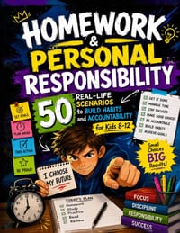 Homework & Personal Responsibility: 50 Real-Life Scenarios to Build Habits and Accountability for Kids 8-12 cover