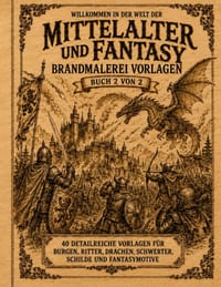 Mittelalter und Fantasy, Brandmalerei Vorlagen: Vorlagebuch 2 von 2 Mittelalterliche Motive zum Abpausen, Übertragen und Brandmalen auf Holz Pyrograph cover