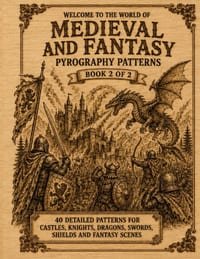 Medieval & Fantasy, Pyrography Patterns: Book 2 of 2 Patterns for Tracing, Transferring and Wood Burning Knights, Battles, Castles, Dragons, Roman War cover