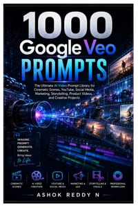 1000 Google Veo Prompts: The Ultimate AI Video Prompt Library for Cinematic Scenes, YouTube, Social Media, Marketing, Storytelling, Product Videos, an cover