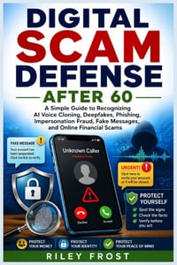 Digital Scam Defense After 60: A Simple Guide to Recognizing AI Voice Cloning, Deepfakes, Phishing, Impersonation Fraud, Fake Messages, and Online Fin cover