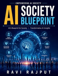 AI Society Blueprint: AI-powered innovations Global AI evolution AI and job market Social transformation via AI Ethical use of AI AI impact on life qu cover