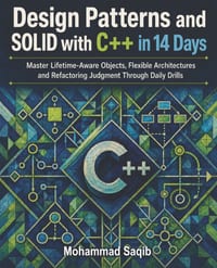 Design Patterns and SOLID with C++ in 14 Days: Master Lifetime-Aware Objects, Flexible Architectures and Refactoring Judgment Through Daily Drills cover