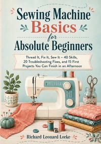 Sewing Machine Basics for Absolute Beginners: Thread It, Fix It, Sew It - 40 Skills, 20 Troubleshooting Fixes, and 15 First Projects You Can Finish in cover