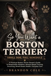 So You Want a Boston Terrier? Small Dog, Full Schedule: A Practical Boston Terrier Owner's Guide to Responsible Adoption, Reward-Based Training, Groom cover