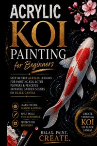 Acrylic Koi Painting for Beginners: Step-by-Step Acrylic Lessons for Painting Koi, Lotus Flowers & Peaceful Japanese Garden Scenes on Black Canvas cover