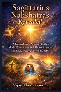 Sagittarius Nakshatras Revealed: A Practical Vedic Astrology Guide to Moola, Purva Ashadha & Uttara Ashadha for Personality, Love, Career & Life Path cover
