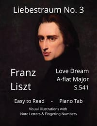 Liebestraum (Love Dream) No. 3 in A-flat Major, S.541 - Franz Liszt: Easy to Read Piano Tab - Visual Illustrations with Note Letters & Fingering Numbe cover