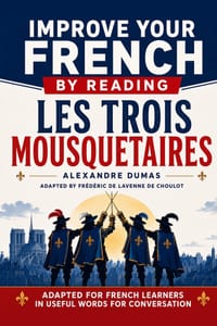Improve your French by reading: Les Trois Mousquetaires: Adapted for french learners in useful french words for conversation cover